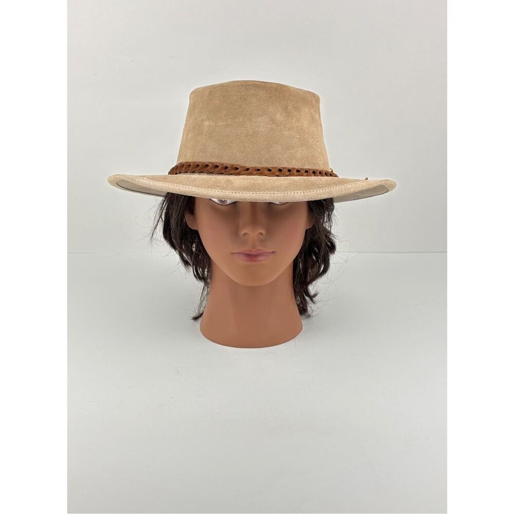 Vintage Morrisons Australia Designer Clothing Leather Travel Hat XL Tan w/ Pin D